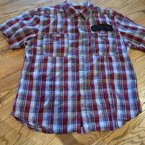 HARLEY DAVIDSON MENS RED PLAID SHORT SLEEVE BUTTON SHIRT XL